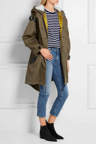 burberry woman oversized shearling trimmed cotton parka|net a porter burberry jacket.